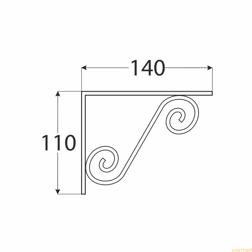 Wspornik ornamentowy kuty WOZ 140 / 140x110 mm / gradowany srebrny / op=2 szt