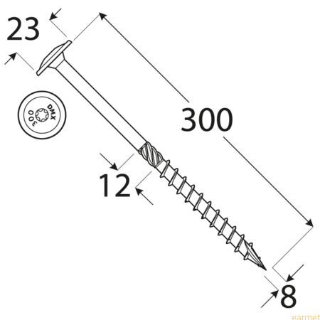 Wkręt ciesielski CT / 8x300 / TX-40