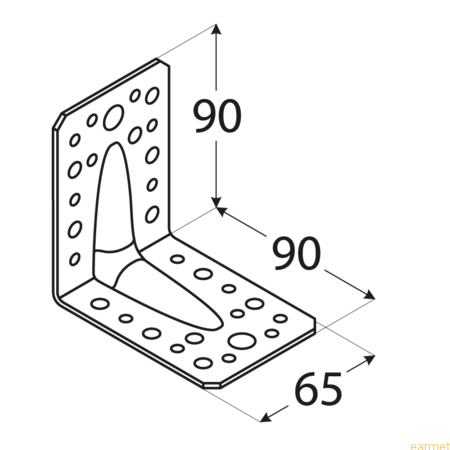 Kątownik z przetłoczeniem KP 1 / 90x90x65x2,5 / CZARNY / op=10 szt.