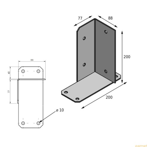 GHLS 90 / Łącznik ścienny belki / 90*200 mm / CZERWONY