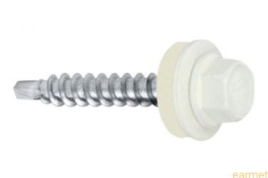 Wkręt farmerski ecru samowiercący 4,8x35 RAL 9010 z EPDM do mocowania blach do podłoża drewnianego / 250 szt.