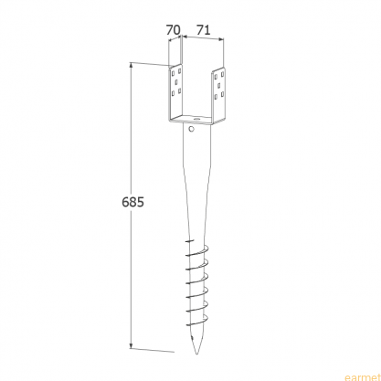 Podstawa słupa wkręcana PWU / 70x685x1,8 mm /