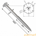 Podstawa słupa wkręcana PWM 76x1600 / 76x1600x3,0 mm / Sześciokątna