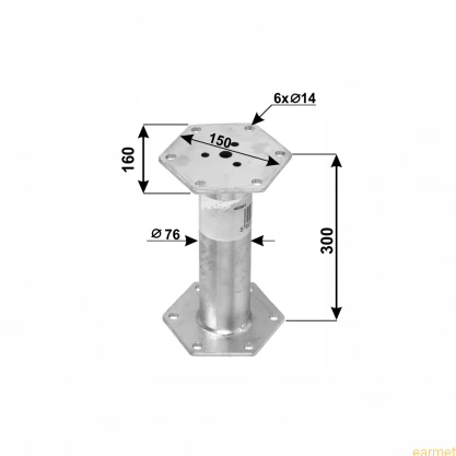 PWB 76x300 / 185x160x300x8,0 mm / Przedłużenie podstawy PWM sześciokątna