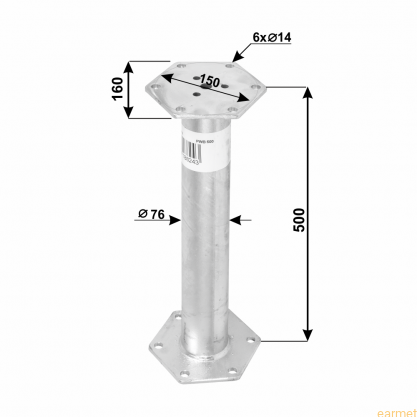 PWB 76x500 / 185x160x500x8,0 mm / Przedłużenie podstawy PWM - sześciokątne