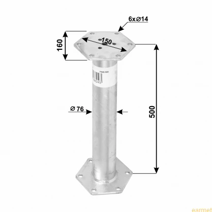 PWB 76x500 / 185x160x500x8,0 mm / Przedłużenie podstawy PWM - sześciokątne