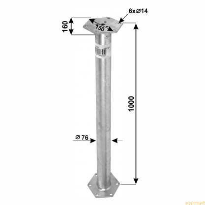 PWB 76x1000 / 185x160x1000x8,0 mm / Przedłużenie podstawy PWM sześciokątna