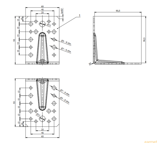 Kątownik z przetłoczeniem KP 1 / 90x90x65x2,5 / op=20 szt.