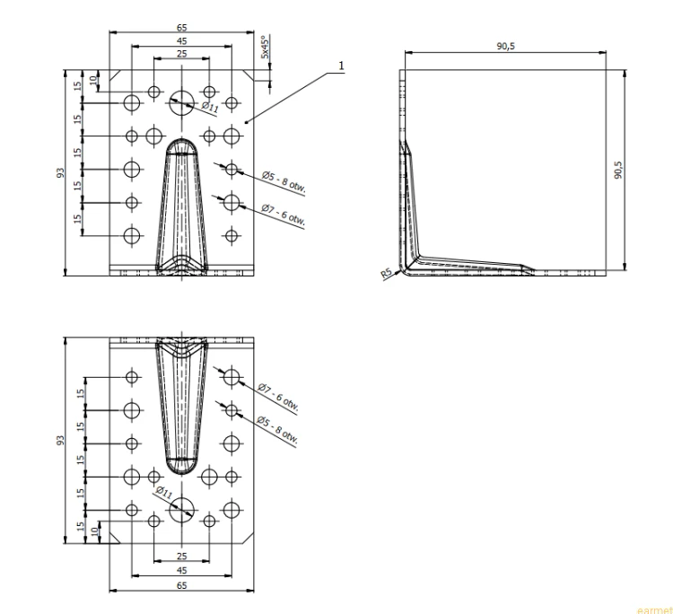 Kątownik z przetłoczeniem KP 1 / 90x90x65x2,5 / op=20 szt.