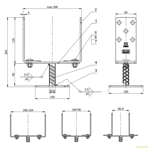 Podstawa słupa PSRT 60-200 / 60x136x201 /