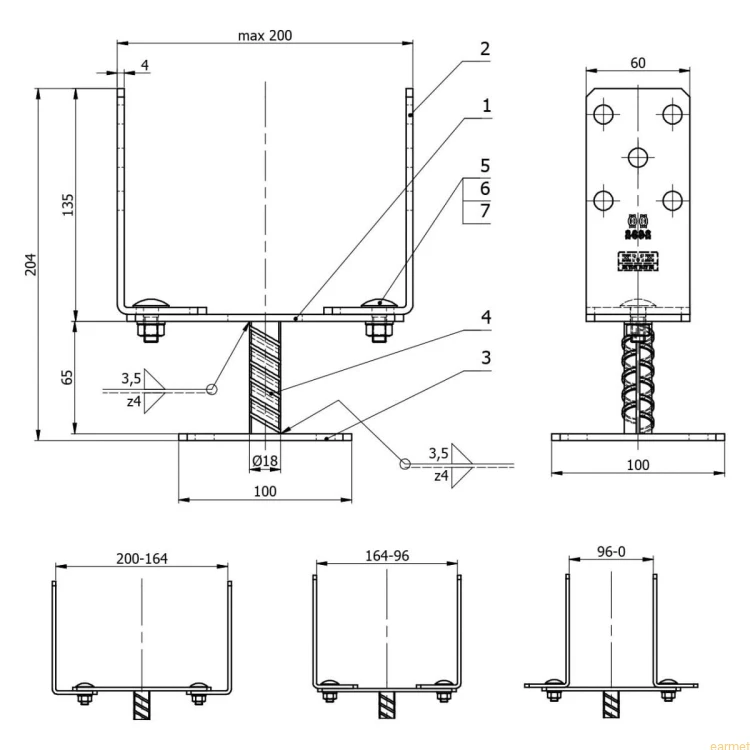Podstawa słupa PSRT 60-200 / 60x136x201 /