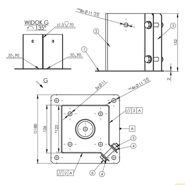 Podstawa słupa PSPA 120 / 122x150x2,0 /