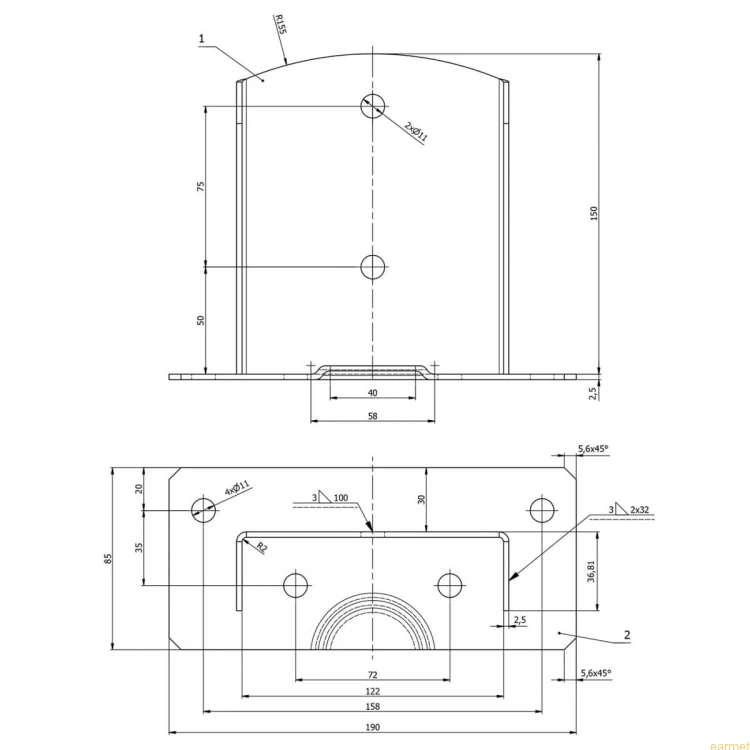 Podstawa słupa PSD 120 / 122x150x2,5 / 1 szt
