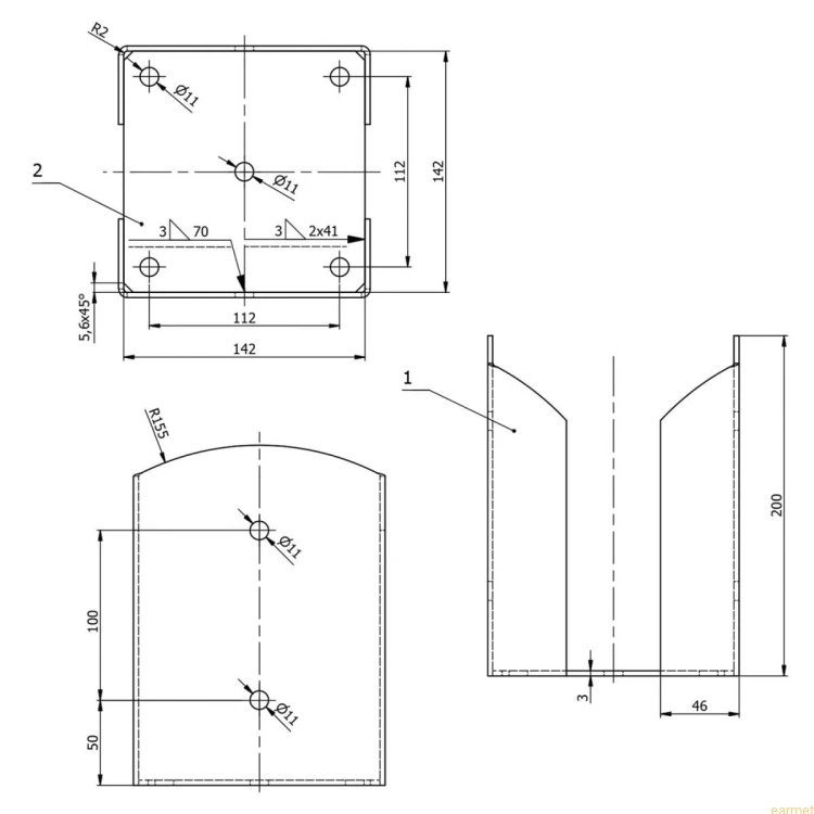 Podstawa słupa PSPW 140 / 143x200x3,0 /