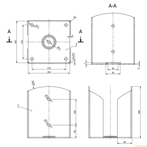 Podstawa słupa PSPW 160 / 162x200x3,0 /