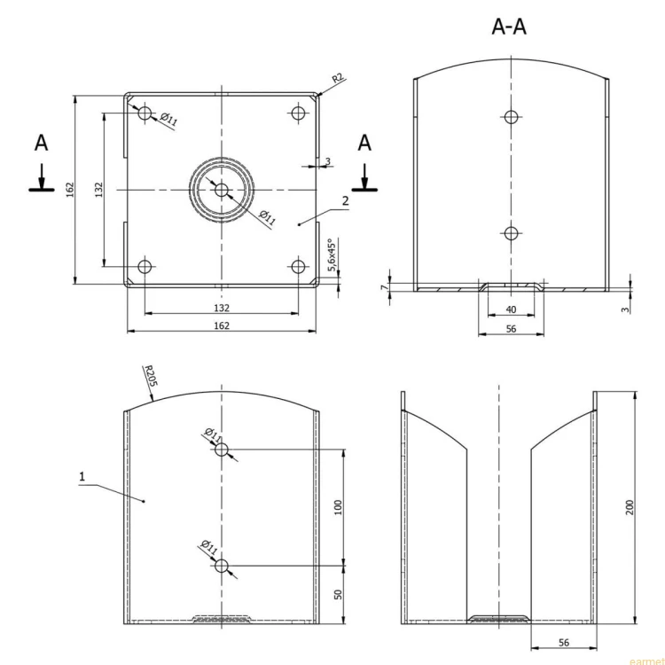 Podstawa słupa PSPW 160 / 162x200x3,0 /
