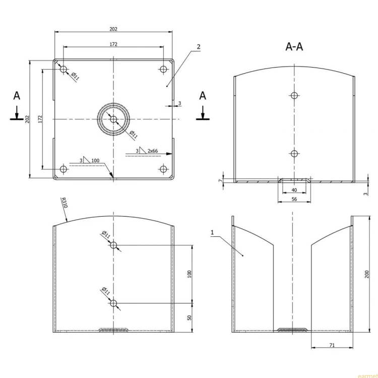 Podstawa słupa PSPW 200 / 202x200x3,0 /