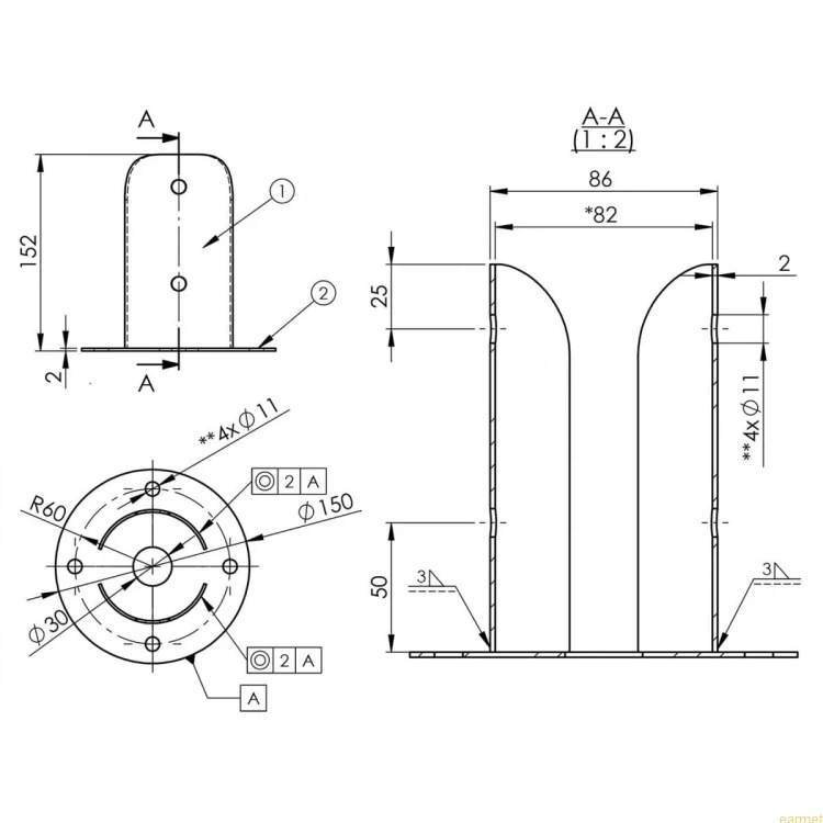 Podstawa słupa PSPOD 80 / 82x150x2,0 /