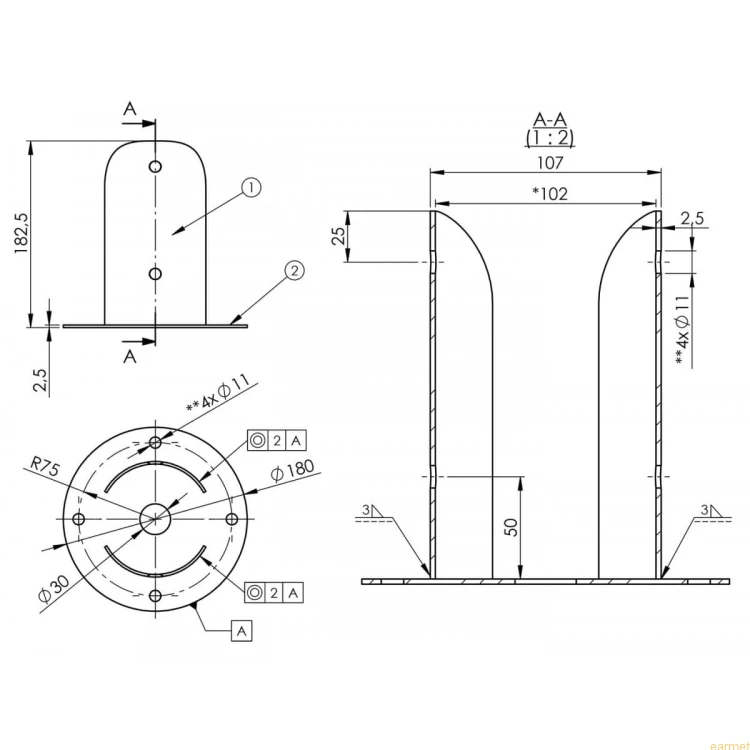 Podstawa słupa PSPOD 100 / 102x180x2,5 /