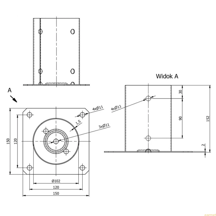 Podstawa słupa PSPO 100 / 101x150x150 /