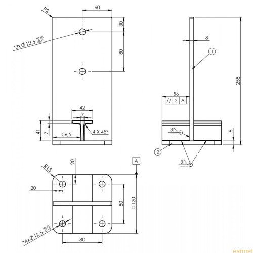 Podstawa słupa PUW 120 / 120x250x8,0 / ZŁOTY