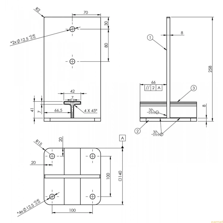Podstawa słupa PUW 140 / 140x250x8,0 /