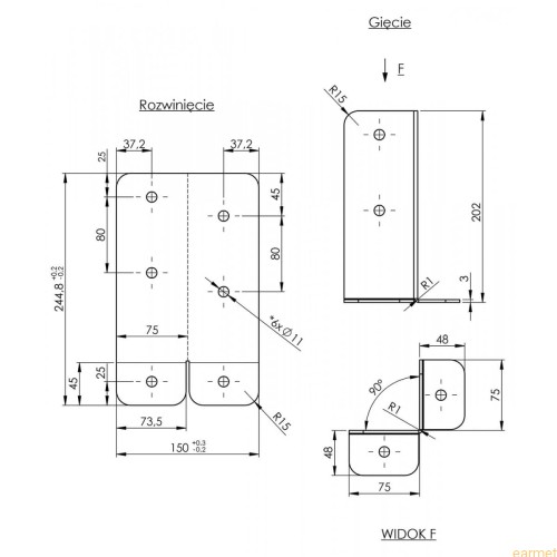 Podstawa słupa PSB 75/ 75x75x200x3,0 /