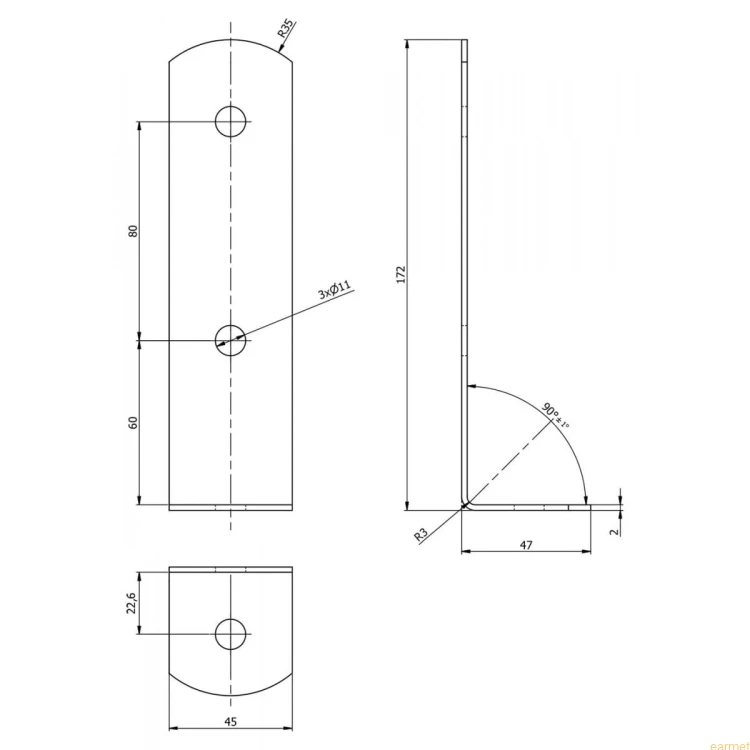 Podstawa słupa PSC 45/ 45x170x2,0 /
