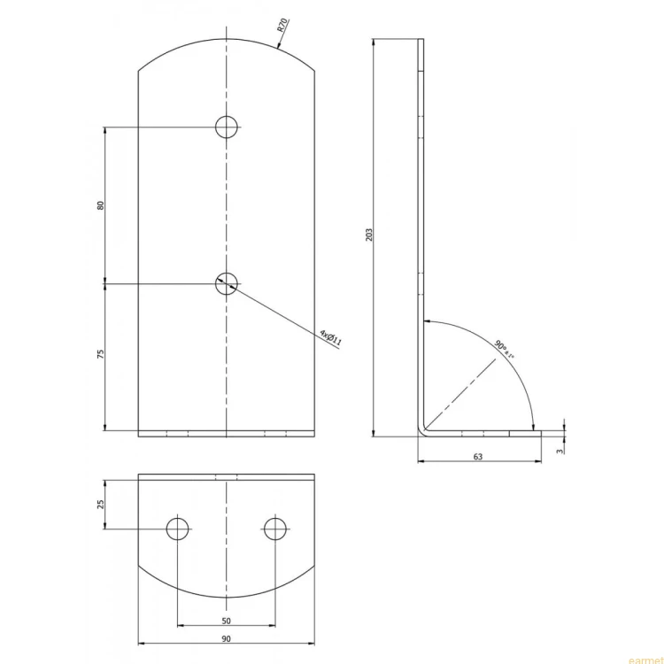 Podstawa słupa PSC 90 / 90x200x3,0 /