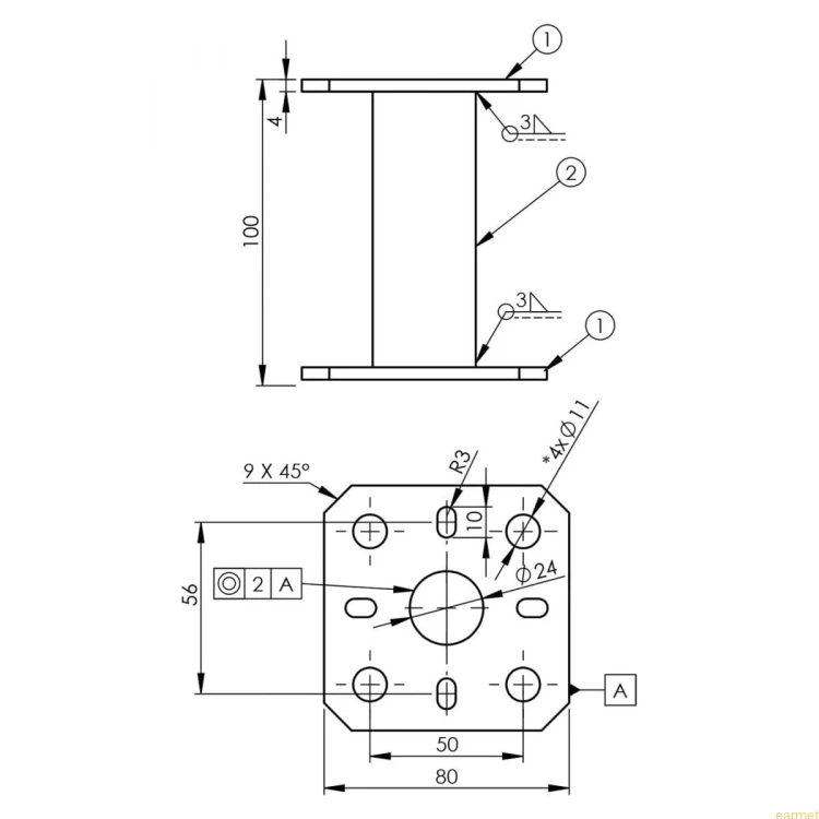 Podstawa słupa PMF 80 / 80x80x100x4,0 /