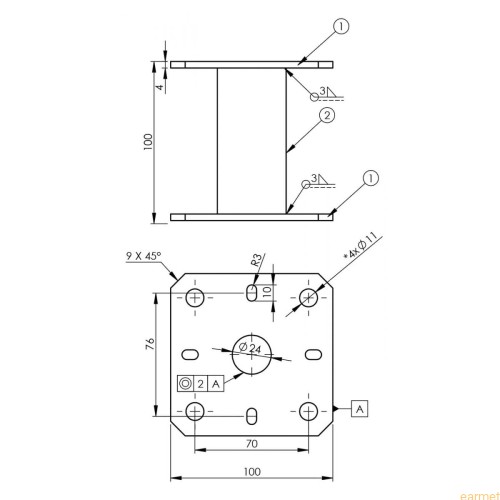 Podstawa słupa PMF 100 / 100x100x100x4,0 /