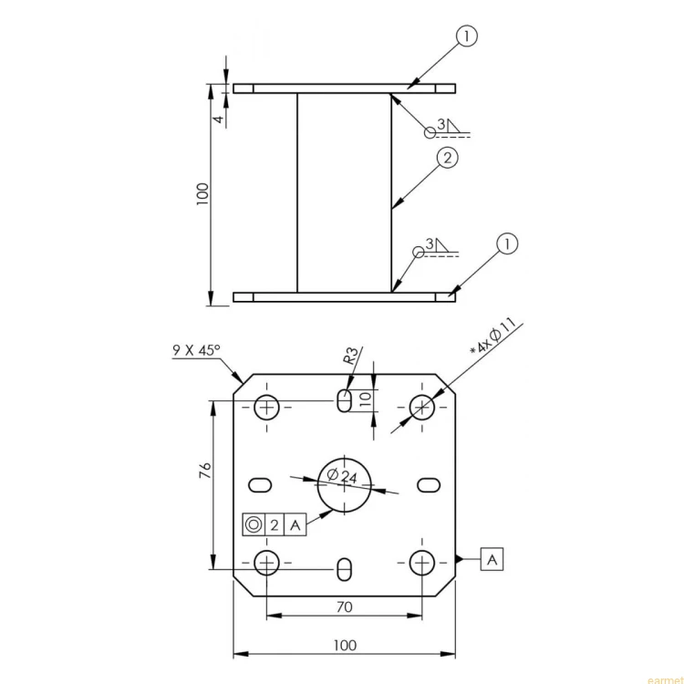 Podstawa słupa PMF 100 / 100x100x100x4,0 /