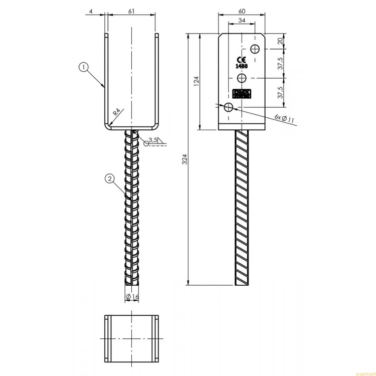 Podstawa słupa PS 060 U / 61x324x120 /
