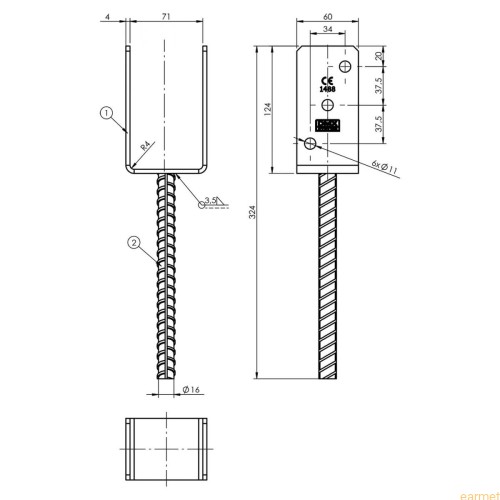 Podstawa słupa PS 070 U / 71x324x120 /