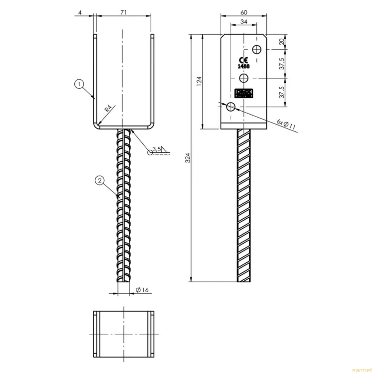 Podstawa słupa PS 070 U / 71x324x120 /