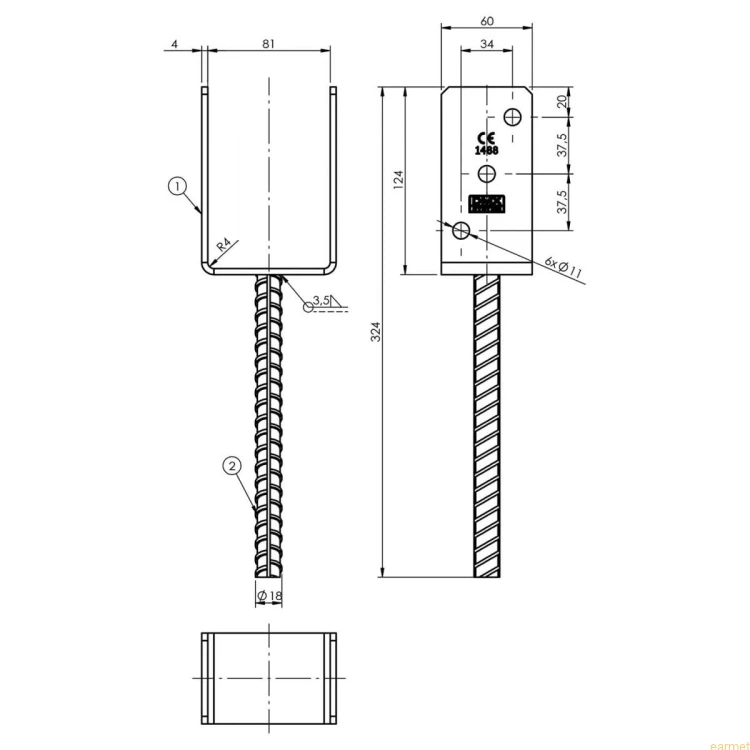 Podstawa słupa PS 080 U / 81x324x120 /