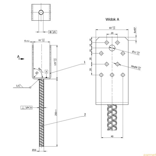 Podstawa słupa PSS 60 / 61x125x60x250 /