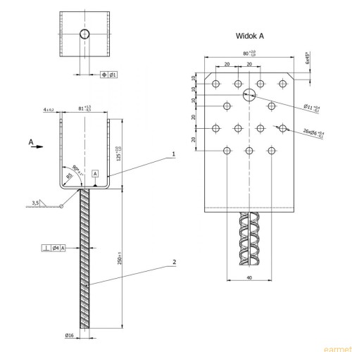 Podstawa słupa PSS 80 / 81x125x80x250 /