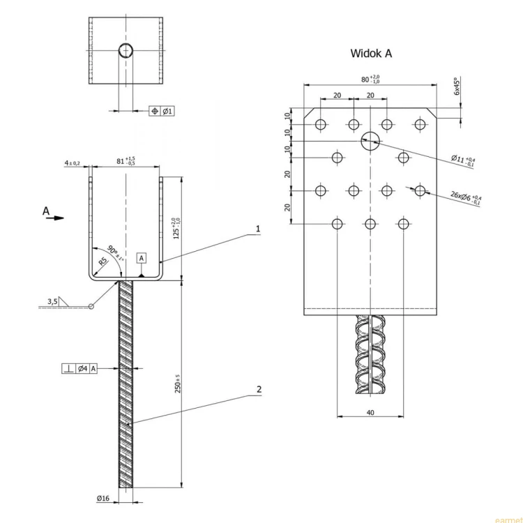 Podstawa słupa PSS 80 / 81x125x80x250 /