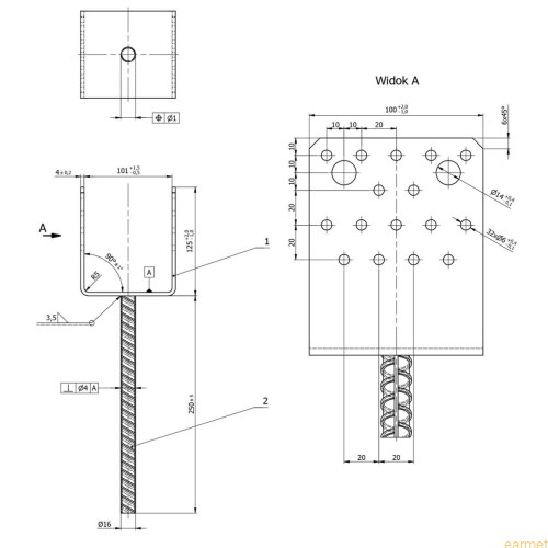 Podstawa słupa PSS 100 / 101x125x100x250 /