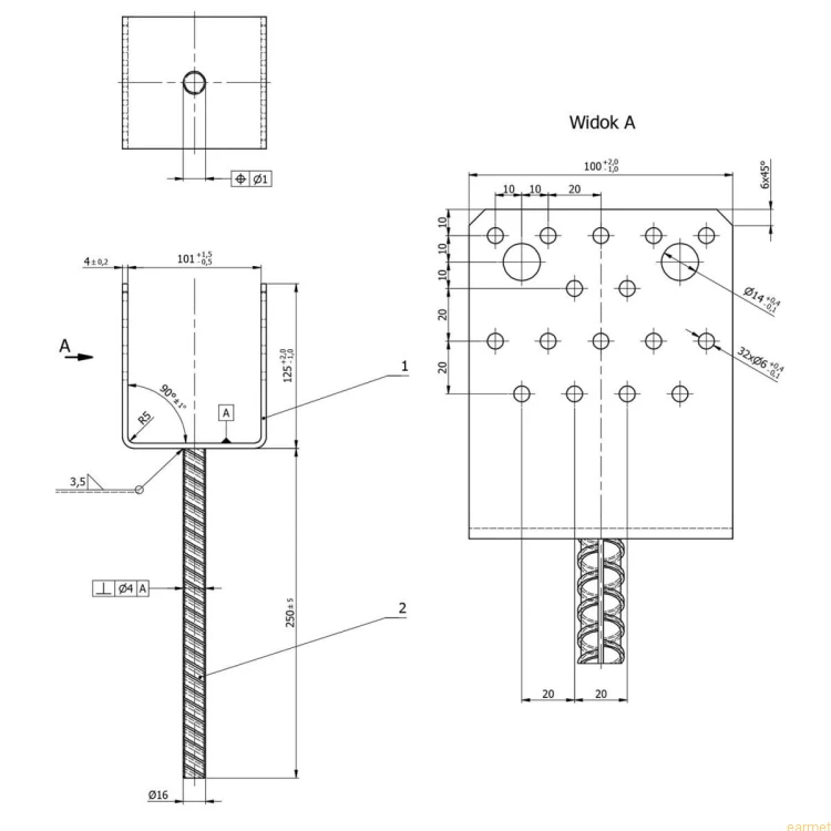 Podstawa słupa PSS 100 / 101x125x100x250 /
