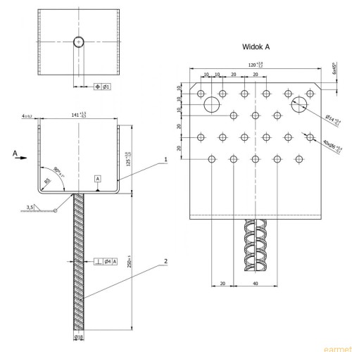 Podstawa słupa PSS 140 / 141x125x140x250 /
