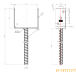 Podstawa słupa PS 140U/500 / 141x264x124 z wydłużonym prętem do wmurowania