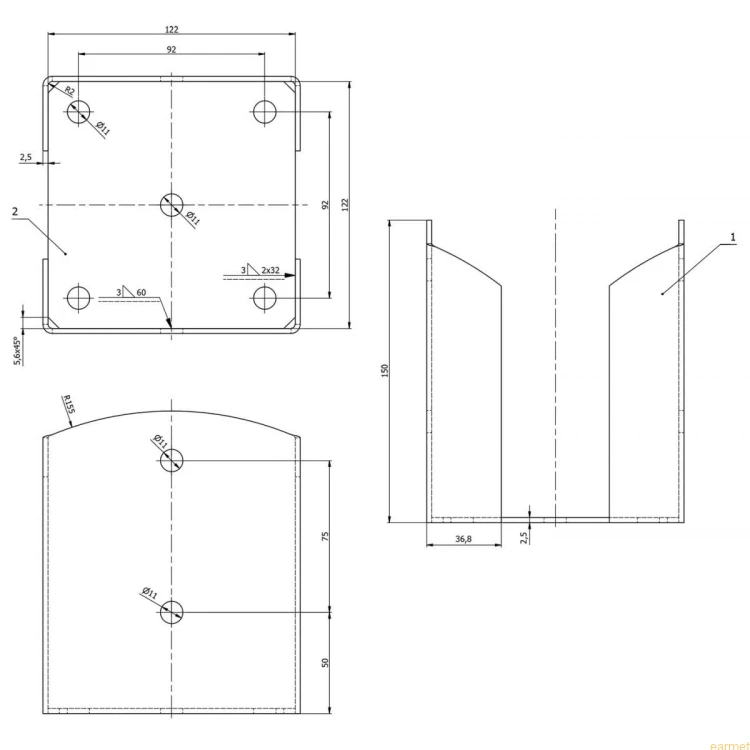 Podstawa słupa PSPW 120 / 122x150x2,5 / czarny