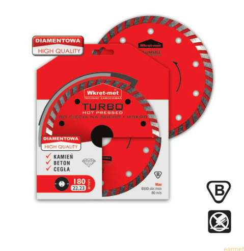 Tarcza diamentowa z wysokiej jakości ostrzem diamentowym TURBO HOT PRESSED do cięcia na sucho lub mokro  / TDT-HP 115x2,4x22