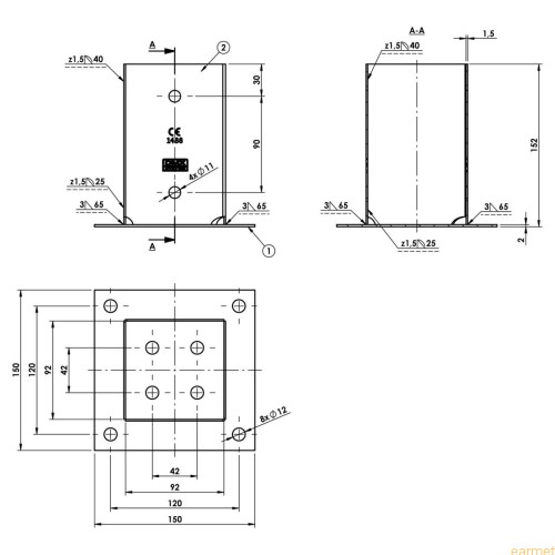 Podstawa słupa PSP 90 / 91x150x150 / CZARNA