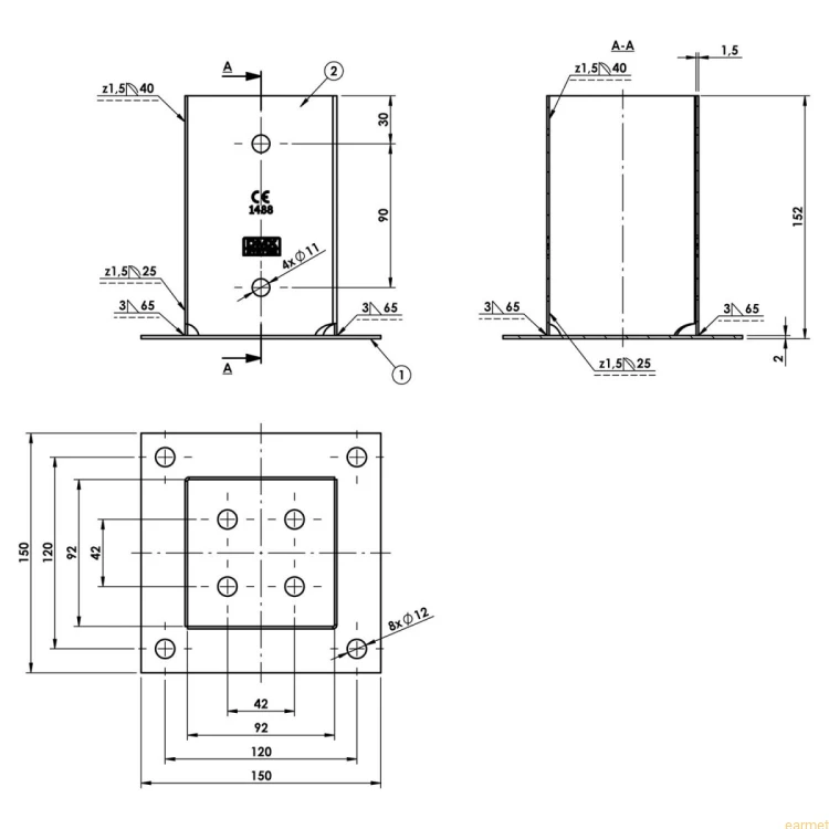 Podstawa słupa PSP 90 / 91x150x150 / CZARNA