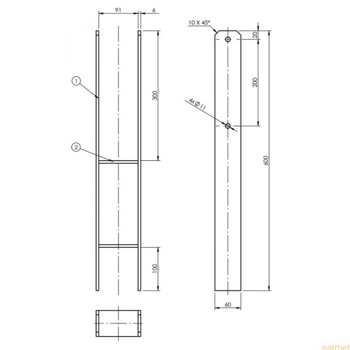 Podstawa słupa PSH 90 / 91x600x6,0 /