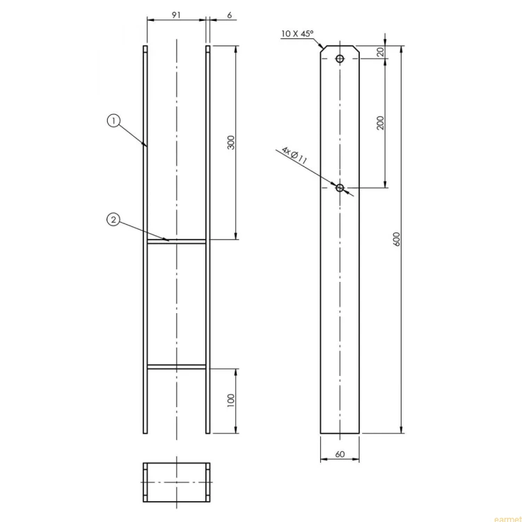 Podstawa słupa PSH 90 / 91x600x6,0 /