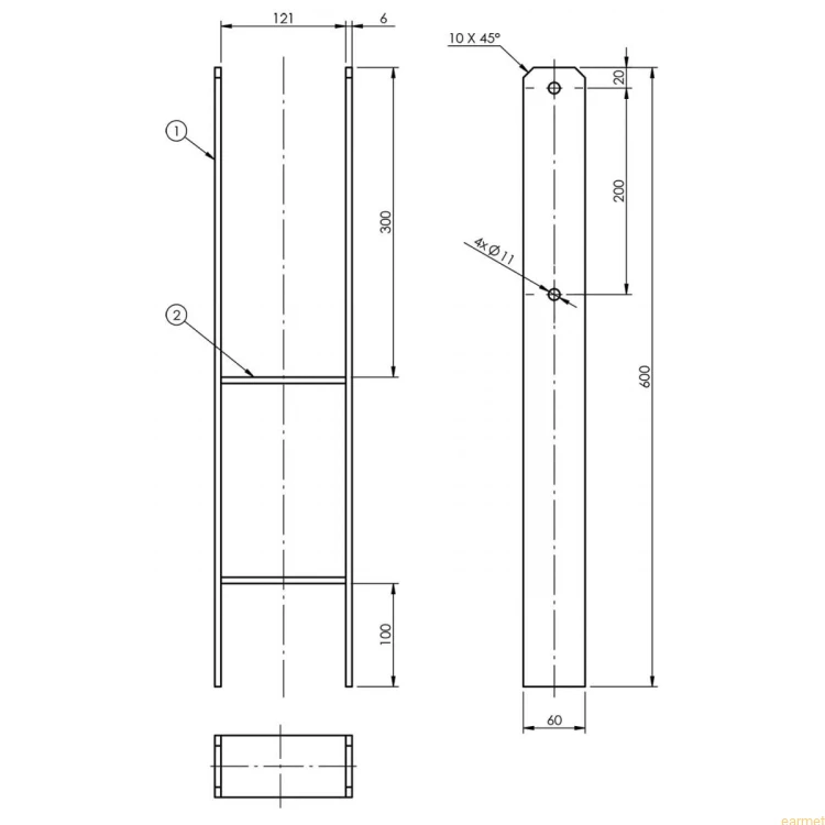 Podstawa słupa PSH 120 / 121x600x6,0 /